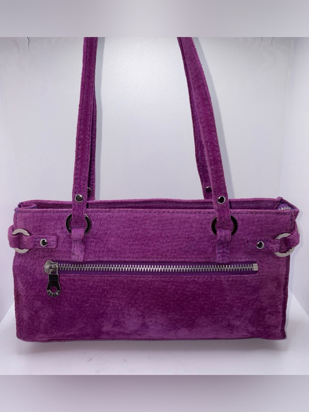 Wilsons Leather Maxima Shoulder Bag Purple Suede Small Handbag Purse Y2K Vintage